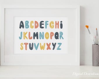 Alphabet Wall Art Printable | ABC Poster for Kids | Nursery Alphabet ...
