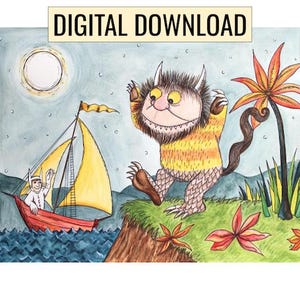 DIGITAL DOWNLOAD - Wild Things Inspired Watercolor & Ink, Wild Things Theme, Nursery Decor, Kids Room Art