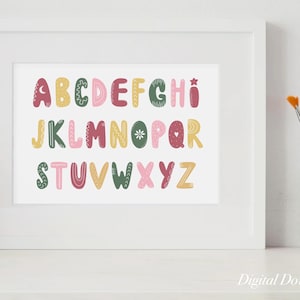 DESCARGA DIGITAL - Póster del alfabeto, impresión de la A a la Z, ilustración del abecedario, arte mural infantil, decoración de habitación de niña, póster de letras