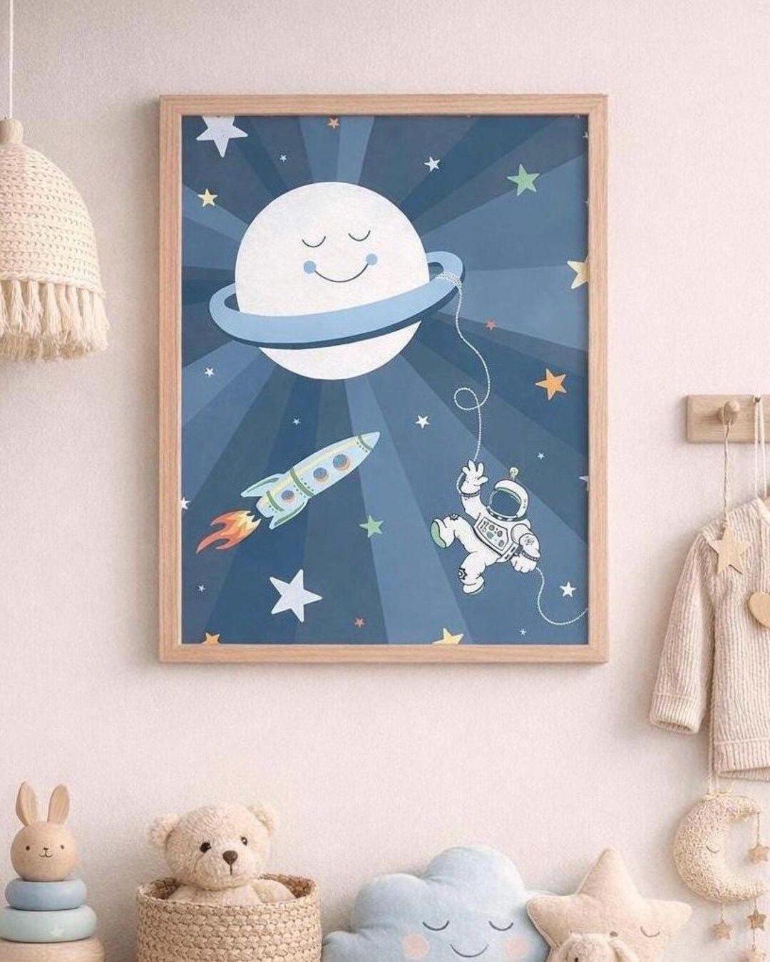 Framed Space Nursery Wall Art | Astronaut Kids Room Decor | Outer Space ...