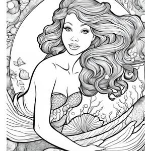 Mermaid Coloring Book for Adults & Teens, 26 Printable Pages, Beautiful Underwater Mermaids, Instant Download PDF, Relaxation Gift image 2
