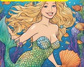 Mermaid Coloring Book for Adults & Teens, 26 Printable Pages, Beautiful Underwater Mermaids, Instant Download PDF, Relaxation Gift