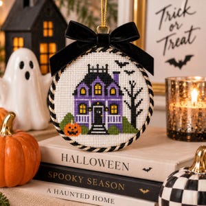 Mönster för kusligt hus i PDF-format | Nålsticksdiagram för hemsökta hus | Mönster för Halloween | Digitalt stygndiagram