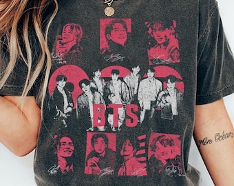 Camisa retrô BTS, camiseta Bangtan Boys Group Collage, Jungkook Jimin V Suga RM Jin Jhope Retro Kpop Merch Arirang World Tour 2026 Fan Apparel