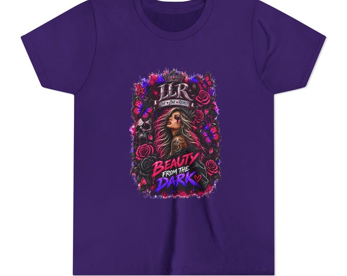 Beauty From the Dark | Youth Graphic Tee | Gothic Girl, Skull, Roses & Butterflies | LLR Apparel