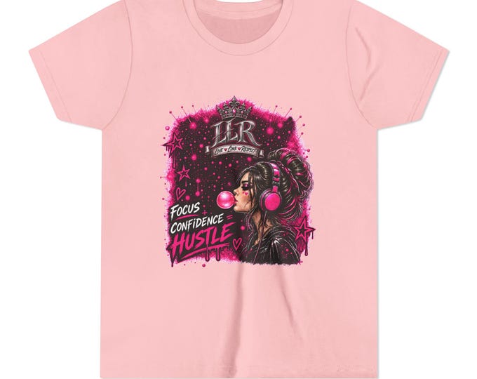 Focus, Confidence, Hustle | Youth Graphic Tee | Pink Headphones & Bubblegum Streetwear | LLR Apparel