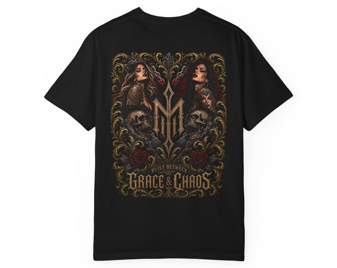 Built Between Grace & Chaos | Comfort Colors 1717 Graphic Tee | Gothic Streetwear | NMR Apparel