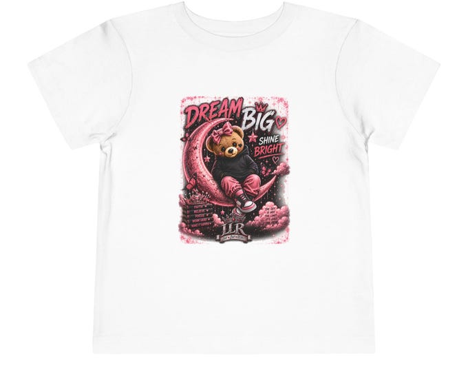 Dream Big, Shine Bright | Youth Graphic Tee | Teddy Bear Moon Design | Inspirational Girls Shirt | LLR Apparel