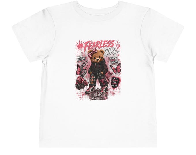 Fearless Girl | Youth Graphic Tee | Pink Teddy Bear Streetwear | Empowerment Kids Shirt | LLR Apparel