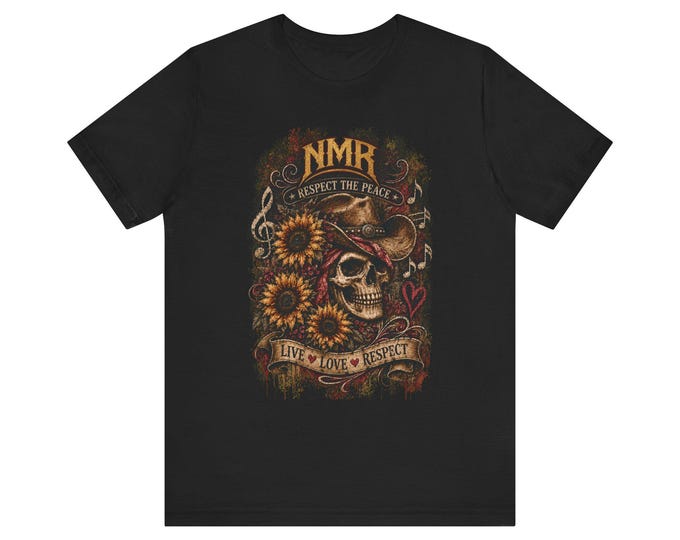 Respect the Peace Skull Shirt | Western Gothic Graphic Tee | Cowboy Skull & Sunflowers Shirt | NMR x LLR Apparel