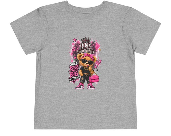 Little Boss, Big Attitude | Youth Graphic Tee | Pink Teddy Bear Shirt | Confident Girls Style | LLR Apparel