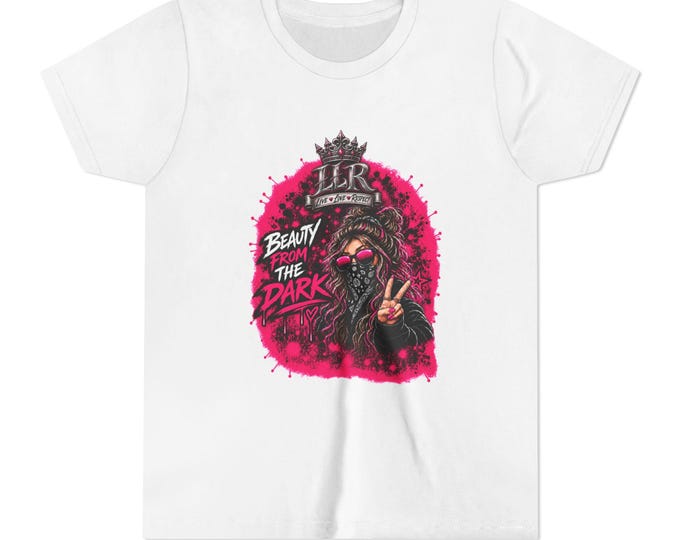 Beauty From the Dark | Youth Graphic Tee | Pink Masked Girl Streetwear | Alternative Girls Shirt | LLR Apparel