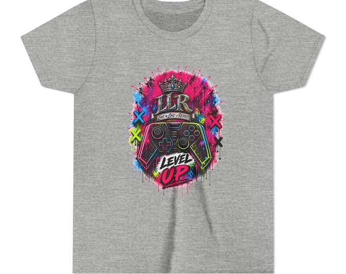 Level Up | Youth Graphic Tee | Neon Gamer Shirt | Video Game Controller Streetwear | LLR Apparel