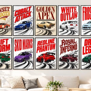 35 JDM Drift Car Posters Bundle, Japanese Car Wall Art, Street Racing Prints, Garage Decor, Instant Download