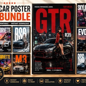 30 JDM-Autoposter im Set, Japanische Auto-Wandkunst, Druckbare Wandbilder, Garagen- und Männerhöhlen-Deko, Sofortiger digitaler Download