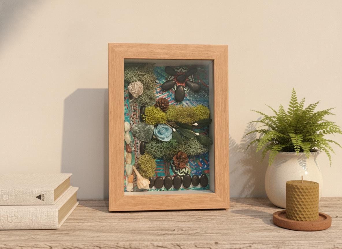 Forest Garden Mini - Mixed-Media Shadow Box with Paper Flowers & Moss