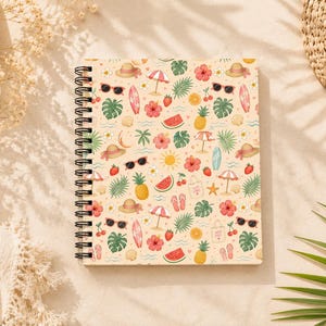 Tropical Summer Pattern Spiral Notebook | Ruled Journal, Pineapple Flamingo Watermelon