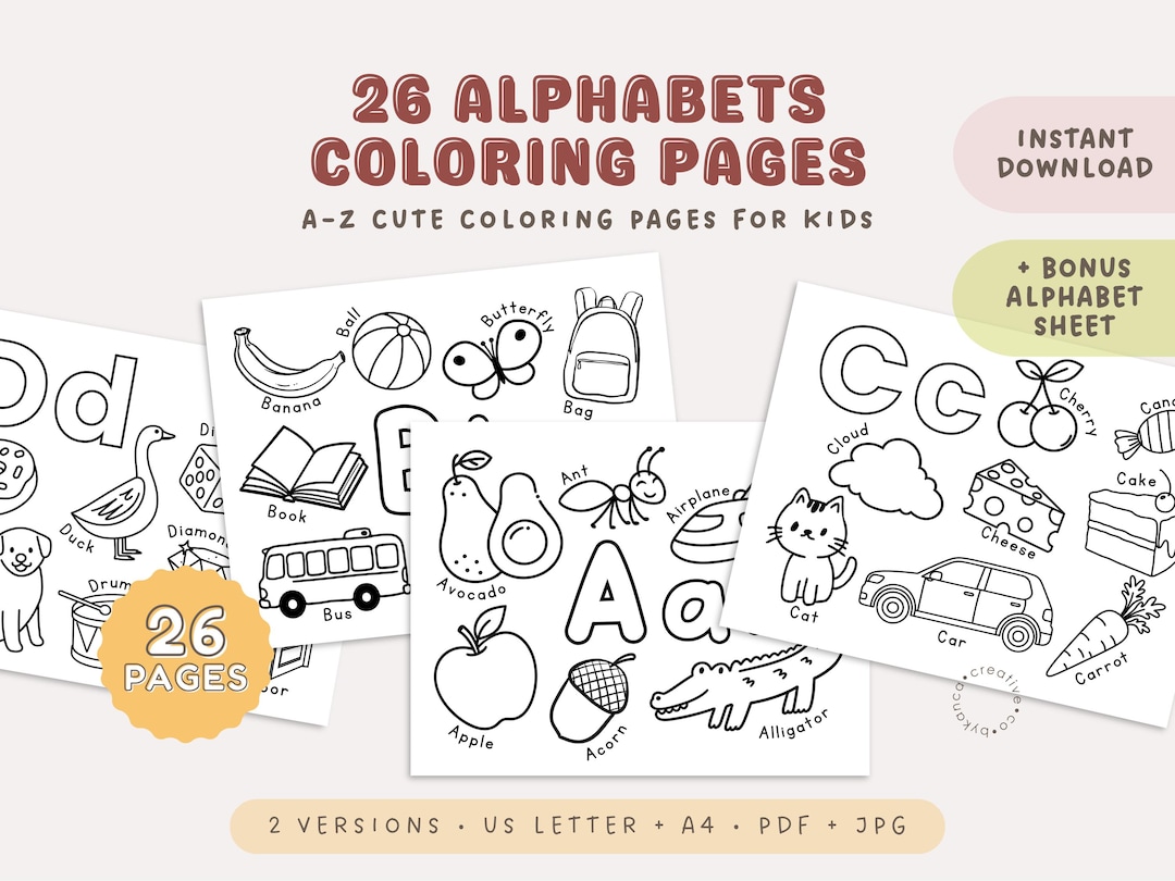 26 Alphabet Coloring Pages: ABC Printable for Kids, Preschool Learning ...