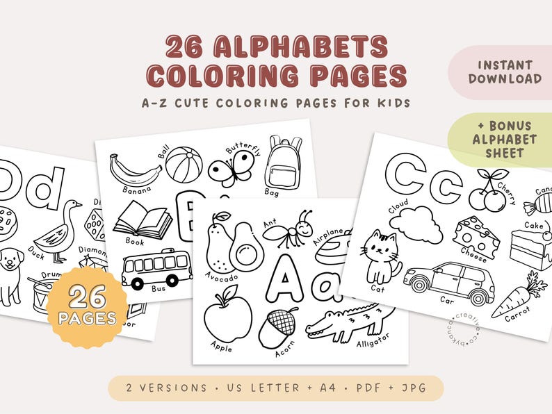 26 Alphabet Coloring Pages: ABC Printable for Kids, Preschool Learning ...
