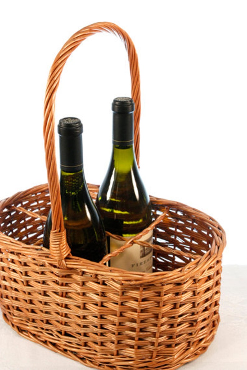 Vintage Wine Picnic Wicker Basket // Beverage Tote Basket // Etsy