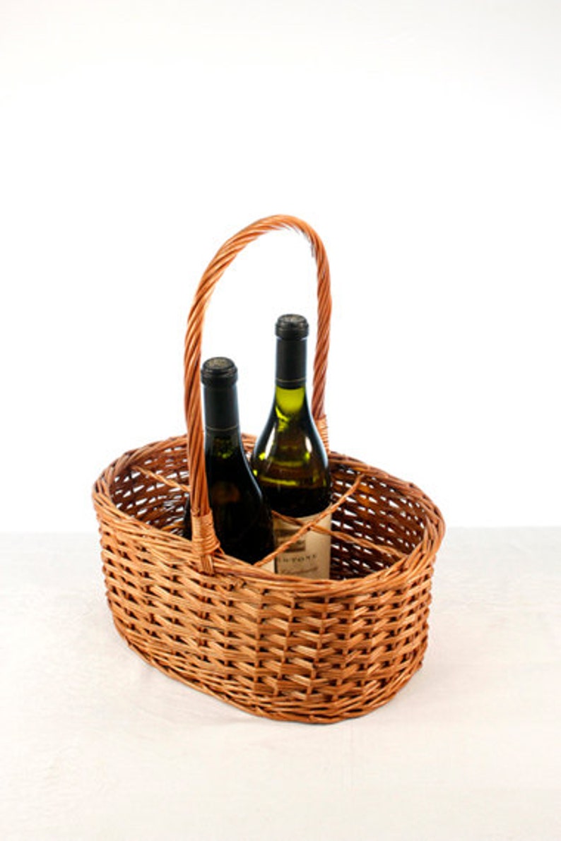 Vintage Wine Picnic Wicker Basket // Beverage Tote Basket // Etsy