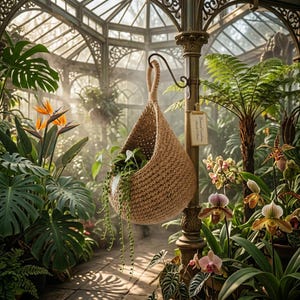 Crochet Teardrop Hanging Plant Basket Pattern | Jute Boho Holder (PDF)
