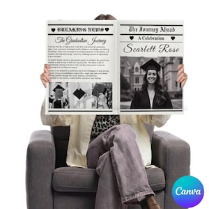 Graduation Newspaper Announcement Template, Editable Canva Senior Graduate, Bouquet Wrap (Digital Download)
