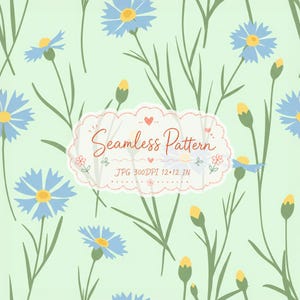 Ditsy Blue Cornflower Seamless Pattern | Cottagecore Whimsical Digital Paper | Fabric & Scrapbook Use