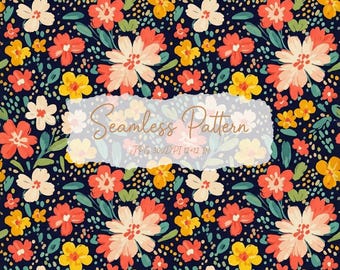 Watercolor Floral Seamless Pattern | Bright Boho Digital Paper | Fabric Scrapbook Crafts
