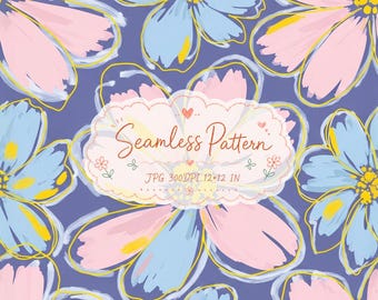 Watercolor Pastel Floral Seamless Pattern | Whimsical Bright Digital Paper | Fabric & Scrapbook Use
