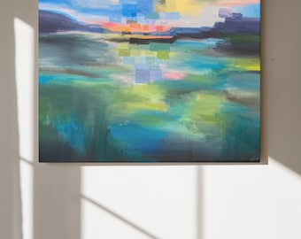 Abstracted oil painting of a serene early morning landscape | Instant digital download