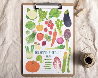 Calendar 2024,  Seasonal Vegetables, Vegetable, Seasonal Vegetable, Print at home, Printable, Wall calendar, Print at home