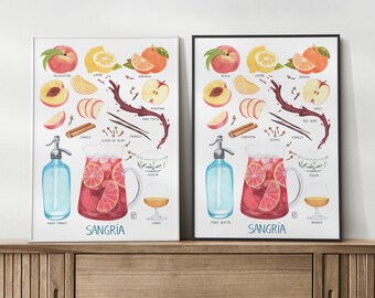 Sangria, Drink Poster, Food Print, Food art,  Kitchen Wall Print, Kitchen Gift, Home decor