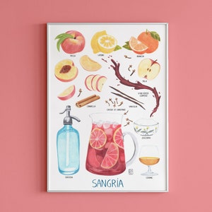 Sangria, Drink Poster, Food Print, Food art,  Kitchen Wall Print, Kitchen Gift, Home decor