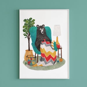 Cozy Bear, Bear Wall Art, Bear Poster, Cute Bear wall art, Nursery wall art