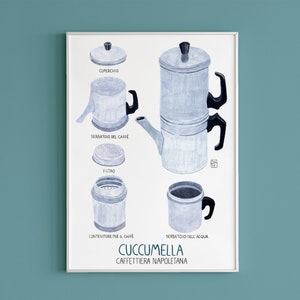 Coffee Print, Napoli Coffee Pot, Home decor, Kitchen Print, Illustration, Coffee Lover, Food Art