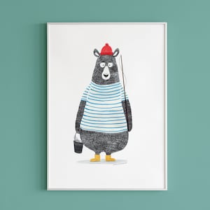 Fisherman Bear, Bear Poster, Bear Illustration, Home Decor, Poster, Wall Art