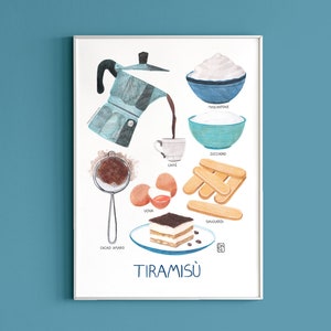 Tiramisù, Speiserezept, Dessert Poster, Italienisches Essen, Essen Kunst, Wandkunst, Küchenwandkunst, Wohndekor