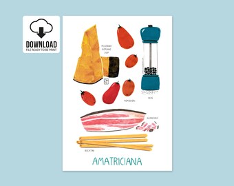 Amatriciana, Amatriciana Poster, Food Print, Food Poster, Home decor, Digital Download File, Ready to print at home