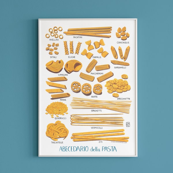 Pasta Alphabet Poster Print, Italian Kitchen Decor, Food Lover Gift Idea, Alphabet Wall Art, Kitchen Wall Decor