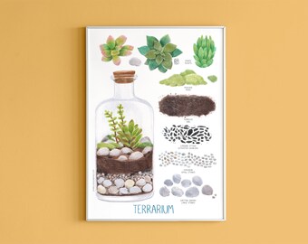 Terrarium prints, Printable Botanical wall art, Housewarming gift, terrariums, wall art