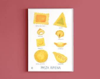 Pasta Ripiena, Filled Pasta, Italian Pasta Print, Tortellini Print, Pasta print poster, Italian Food art, kitchen poster