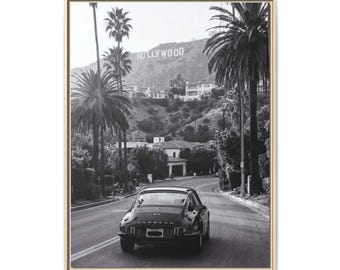 Vintage Porsche Driving to Hollywood Poster Matte Canvas Framed