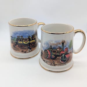 Vintage Old Foley Becher, 2er-Set, Staffordshire Dampfschiff-Bierkrüge