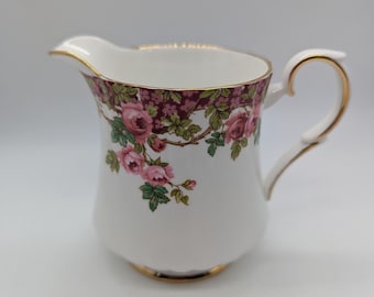 Vintage Royal Stafford Fine Bone China Milk Jug, Pink Roses Gold Gilt Creamer
