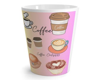 Latte Mug | Coffee Illustrations, Pastel Gradient Ceramic (12oz)