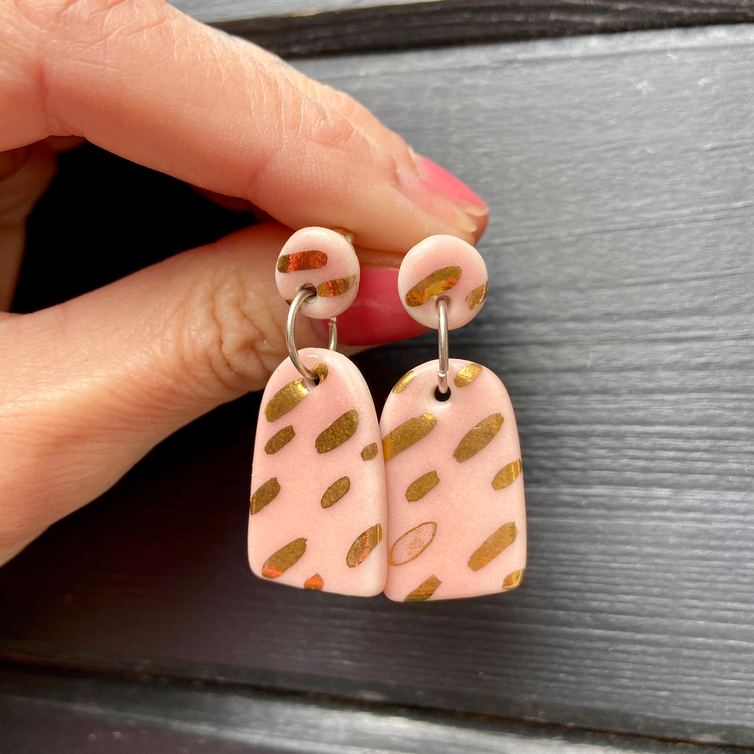 Dangly earrings ceramic porcelain handmade earrings in blush Etsy
