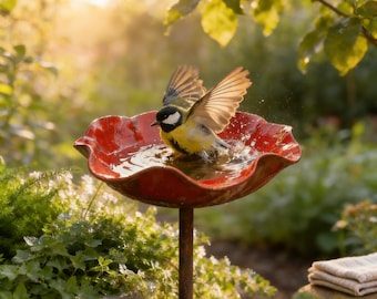 Paletto da giardino per abbeveratoio per uccelli con fiori: stazione di abbeveraggio per api, farfalle e uccelli – Decorazione per esterni