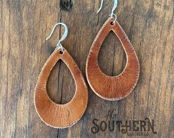 Saddle Leather Earrings / Western Cowgirl Cowboy Boho Southwest Rustic Earrings / Punchy Rodeo