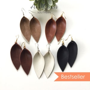 Leather leaf earrings / pointed pinch leaf earrings / not associated with Joanna Gaines or Magnolia Market image 1